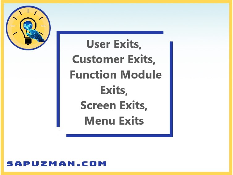 SAP User Exits – SAP Customer Exits – SAP Function Module Exits – SAP Screen Exits – SAP Menu Exits